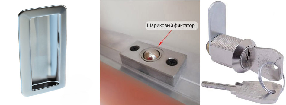 Утопленная ручка + шариковые защелки + замок EURO-LOCKS